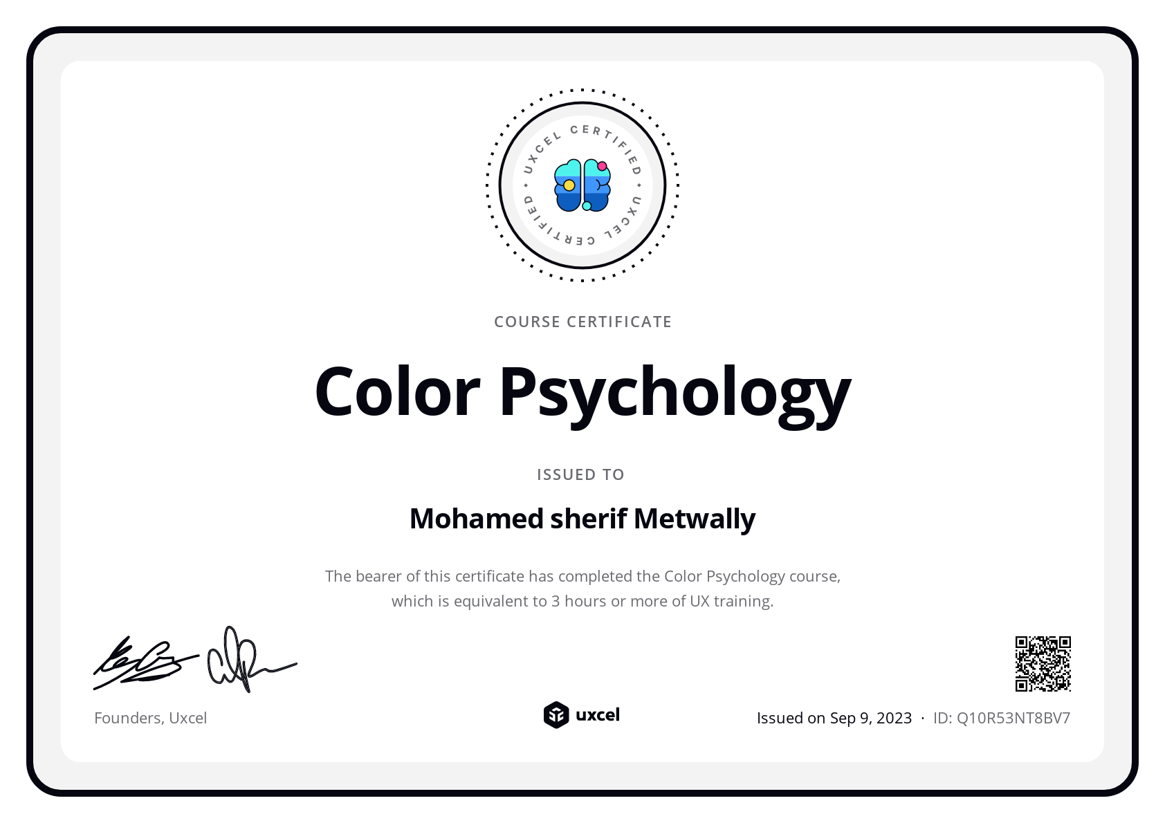 Mohamed sherif's certificate
